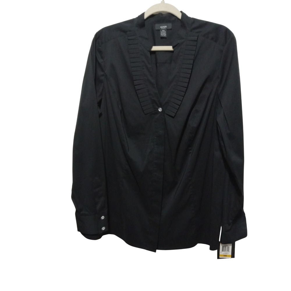 Alfani Black Blouse Pleated Button Down Long Sleeve Top Career Size 16W - Picture 1 of 5